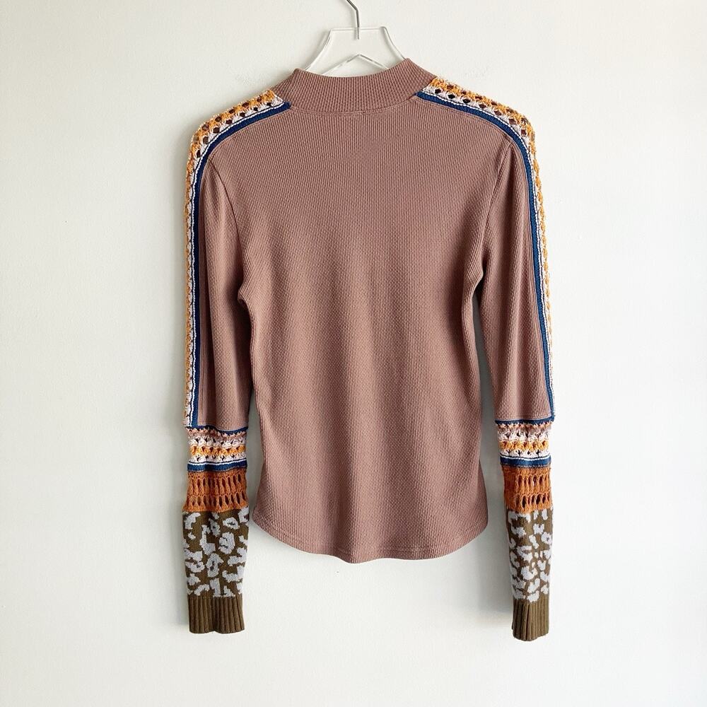 Free People Medium Crochet Sleeves Thermal Brown Boho Bohemian Fall Autumn - Picture 4 of 6